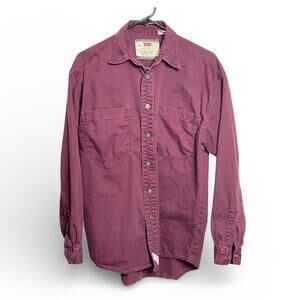Vintage 90s Levi's Button Down Shirt Mens Small Burgundy Long Sleeve Brazil